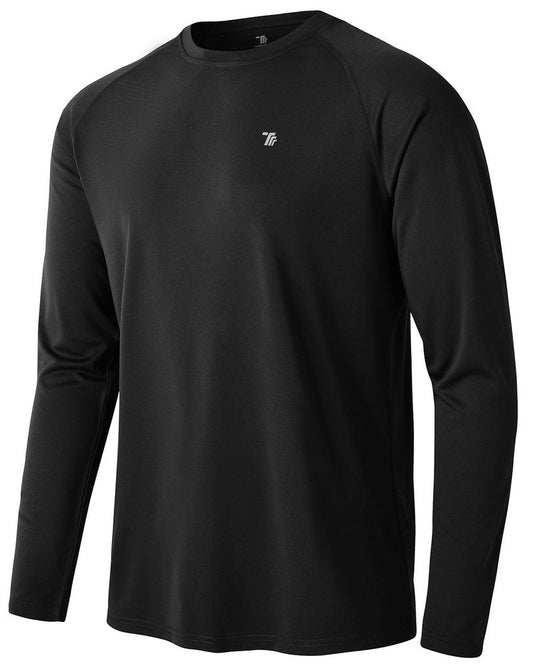TBMPOY Men's Hiking Shirts Waterproof Dry Fit Athletic T-Shirts SPF Long Sleeve Safari Shirts Outdoor Work Swim Fishing Tops Black L