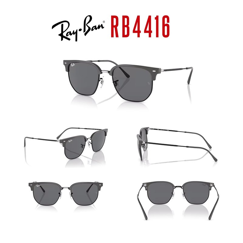 Ray-Ban RB4416 New Clubmaster 6653B1 53MM Grey On Black/Dark Grey Square Sunglasses for Men for Women