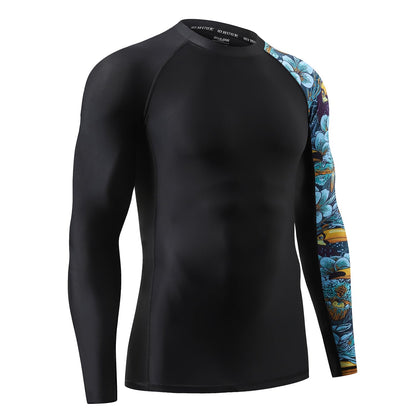 HUGE SPORTS Men's Splice UV Sun Protection UPF 50+ Skins Rash Guard Long Sleeves(HeyToucan, M)