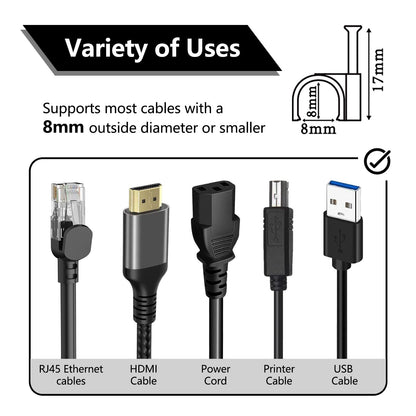 Jadaol Cable Clips 100Pcs 8mm Nail in Clips for Round Ethernet Cables Wall Clips Cable Tacks Electrical Wire TV Cable Speaker Wire Coax Clips Cable Nails for Cords Cat5/Cat5e/Cat6/Cat7 RJ45 Cord Clips