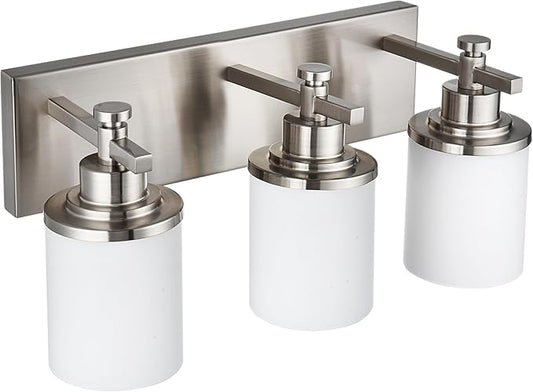MELUCEE 3 Light Vanity Lights, Brushed Nickel Bathroom Light Fixtures with Milky White Glass Shade, Modern Wall Lights for Mirror Living Room Dressing Room Hallway, E26 Base