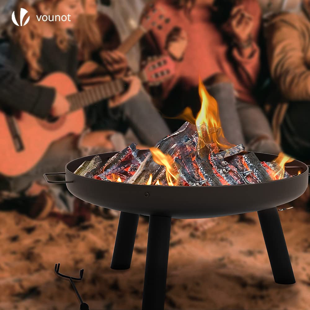 VOUNOT Fire Pit for Garden with Grate and Poker, Outdoor Patio Heater Charcoal Log Wood Burner, Fire Bowl for Bonfire, Camping, Diameter 60 cm