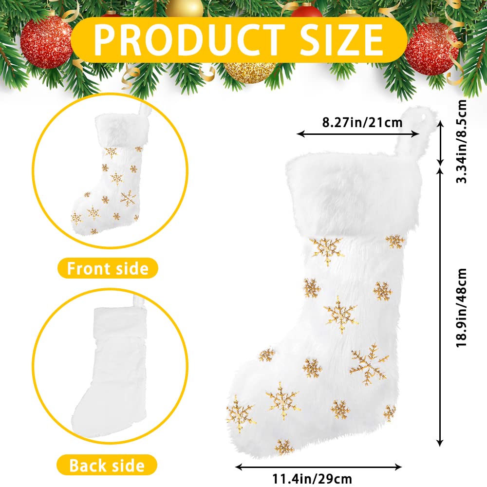 XIMISHOP 4 Pack Christmas Stockings, 18 Inch Large Faux Fur Sequin Snowflake Christmas Stockings，Snowy White Xmas Stockings Hanging Ornaments for Christmas Holiday New Year Decorations
