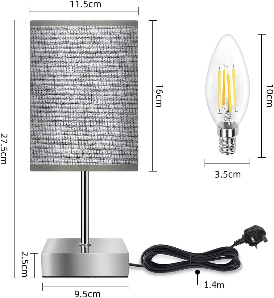 Aomeya Touch Control Table Lamp, 3-Way Dimmable Bedside Lamps Nightstand Lamps with Flaxen Fabric Shade for Bedroom Living Room,LED Bulb Included (Grey-1Pcs) (Grey-1Pcs)