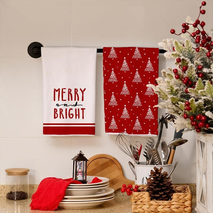 ARKENY Christmas Kitchen Towels Set of 2,Red Xmas Tree Dish Towels 18x26 Inch,Hoilday Farmhouse Home Decoration AD102