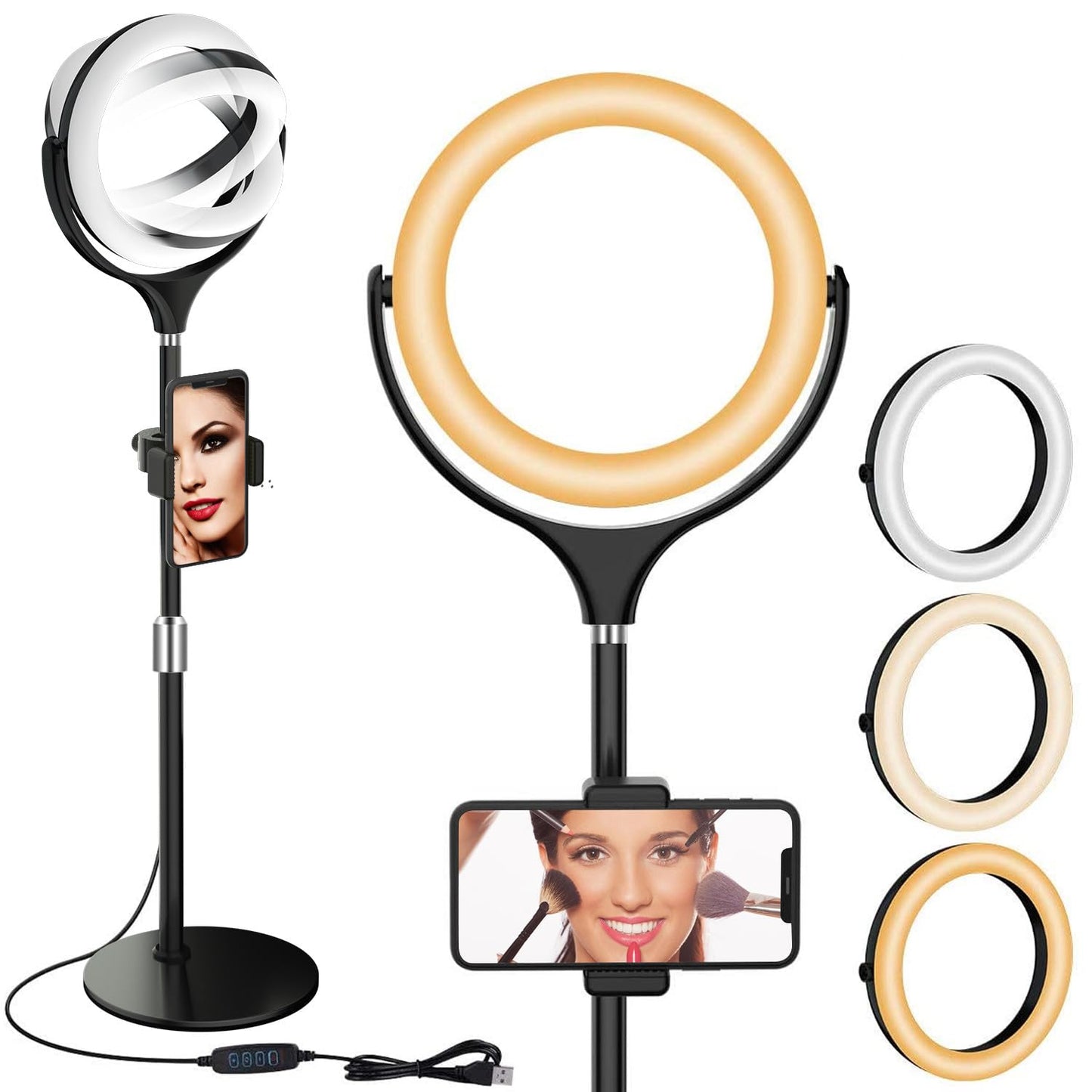 Desk Ring Light with Stand, 10.5'' Selfie Phone Light for Video Recording, Adjustable Circle Ringlight for Computer Laptop Zoom Meeting, Conference Video Calls, Podcast, Streaming, Photography
