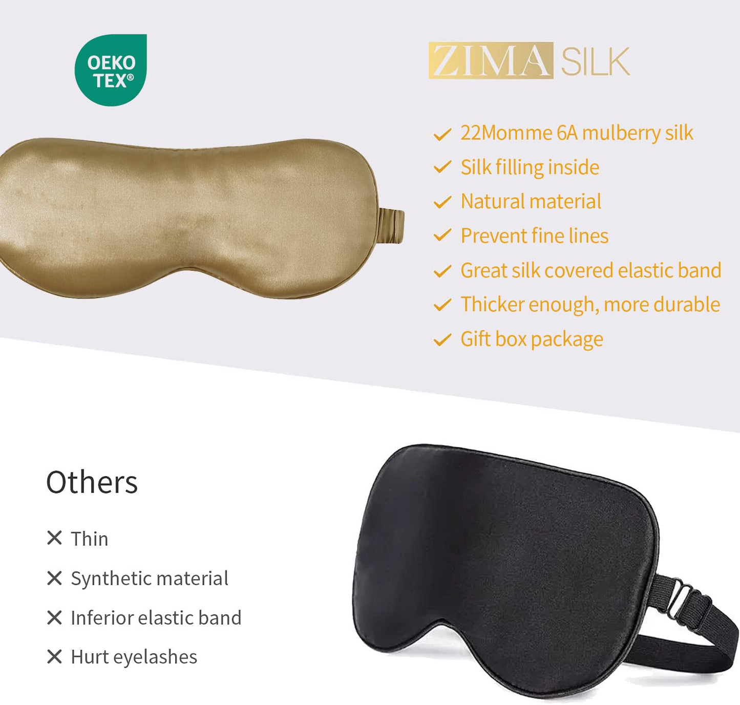 ZIMASILK Adjustable 100% 22 Momme Mulberry Silk Sleep Mask for Sleeping, Filled with Premium Mulberry Silk, Softest & Breathable Blackout Eye Sleeping Mask (Black)