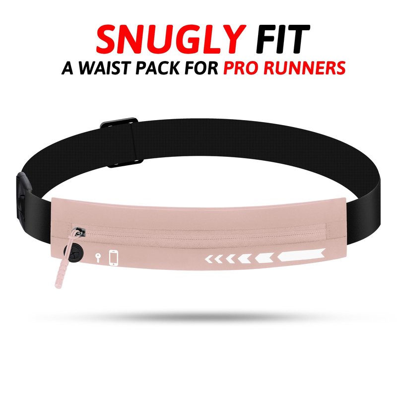 USHAKE Slim Running Belt for Women Men-Runners Phone Holder Fanny Pack, Adjustable, Bounce Free Waist Pouch bag for Workout, Money Belt, Run Gear Accessories Pink