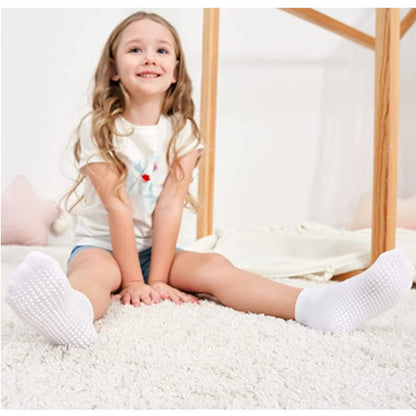 12 Pairs Non-Skid Cotton Socks with Grip for Baby Toddler Boys Girls(8#White,1-3 Years)