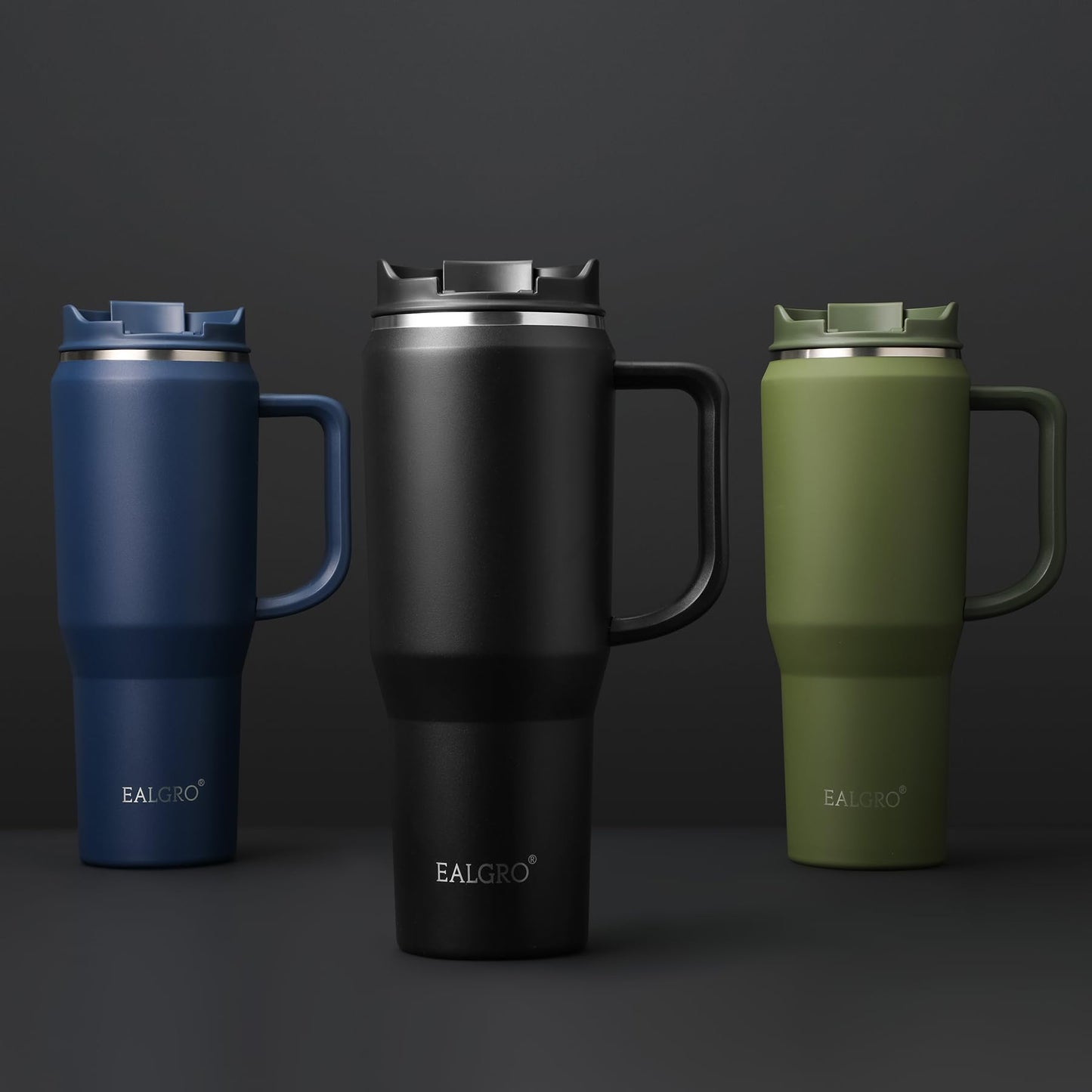 EALGRO 40 oz Tumbler with Handle, Insulated Tumblers with Lid and Straw, Large Metal Sports Water Bottle Jug, Thermal Stainless Steel Travel Coffee Mug Cup, Black