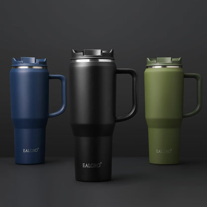 EALGRO 40 oz Tumbler with Handle, Insulated Tumblers with Lid and Straw, Large Metal Sports Water Bottle Jug, Thermal Stainless Steel Travel Coffee Mug Cup, Black
