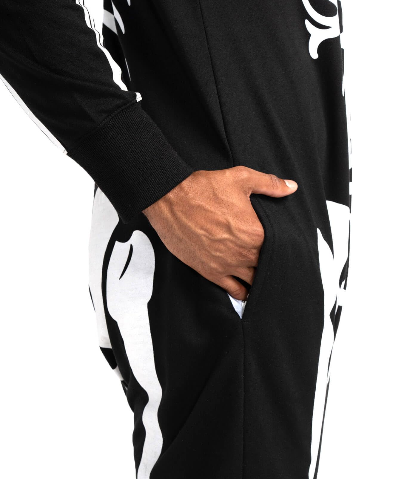 Tipsy Elves Halloween Skeleton Costume for Men - Comfy Adult Skeleton Jumpsuit with Hood - Men's White Bones Jumpsuit Halloween Costume with Full Zip Hood Size Large