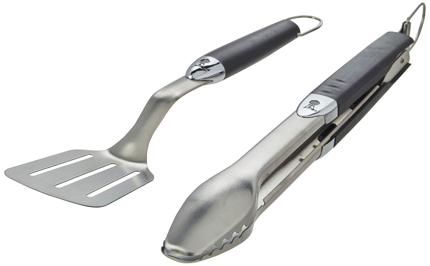 Weber Premium Grill Tool Set - Compact, 2-Piece Made of Stainless Steel, consisting of Grill Tongs (38cm) and Turner (35cm), with Practical Handles, Dishwasher Safe - Silver (6645)