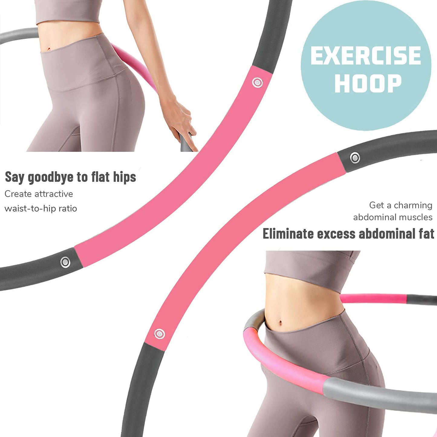 Beakabao Exercise Weighted Hoops for Adults and Kids, Adjustable 8 Sections 2LB Detachable Fitness Hoop, Weight Loss Core Strength Workout Sport