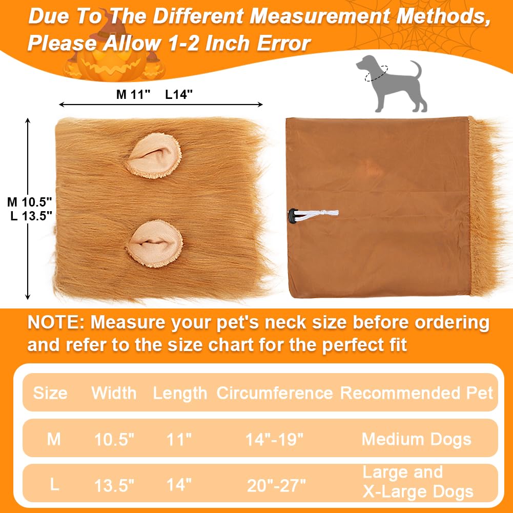Vivifying Lion Mane Wig, Adjustable Pet Costume with Ears for Dog (Brown)