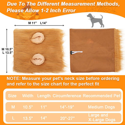 Vivifying Lion Mane Wig, Adjustable Pet Costume with Ears for Dog (Brown)