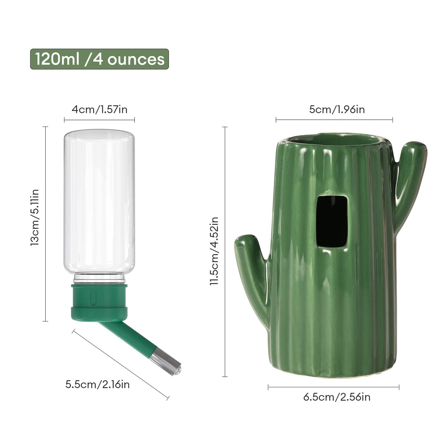 Bucatstate Hamster Drinking Bottle with Stand, 120 ml Small Animal Drinking Leak-Proof Nozzle, Hamster Accessories for Guinea Pigs, Rabbits, Chinchillas, Rats, Ferrets (Green)