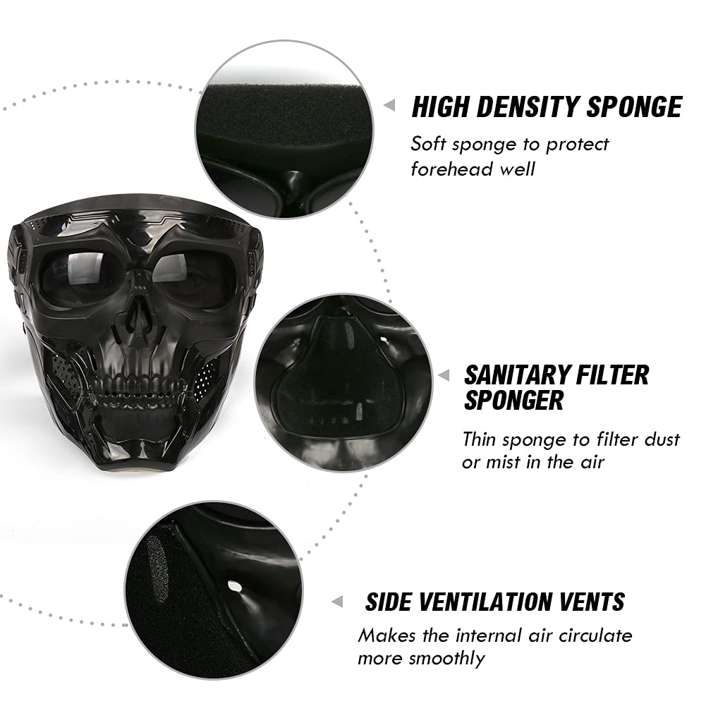 Outamateur Motorcycle Skull Goggle Mask Riding Goggles Safety Road Riding UV Motorbike Glasses for Riding/Skiing/Snowing/Motorcycling/Halloween (Grey Lens)