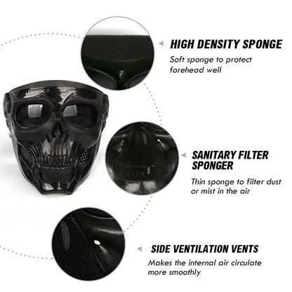 Outamateur Motorcycle Skull Goggle Mask Riding Goggles Safety Road Riding UV Motorbike Glasses for Riding/Skiing/Snowing/Motorcycling/Halloween (Grey Lens)