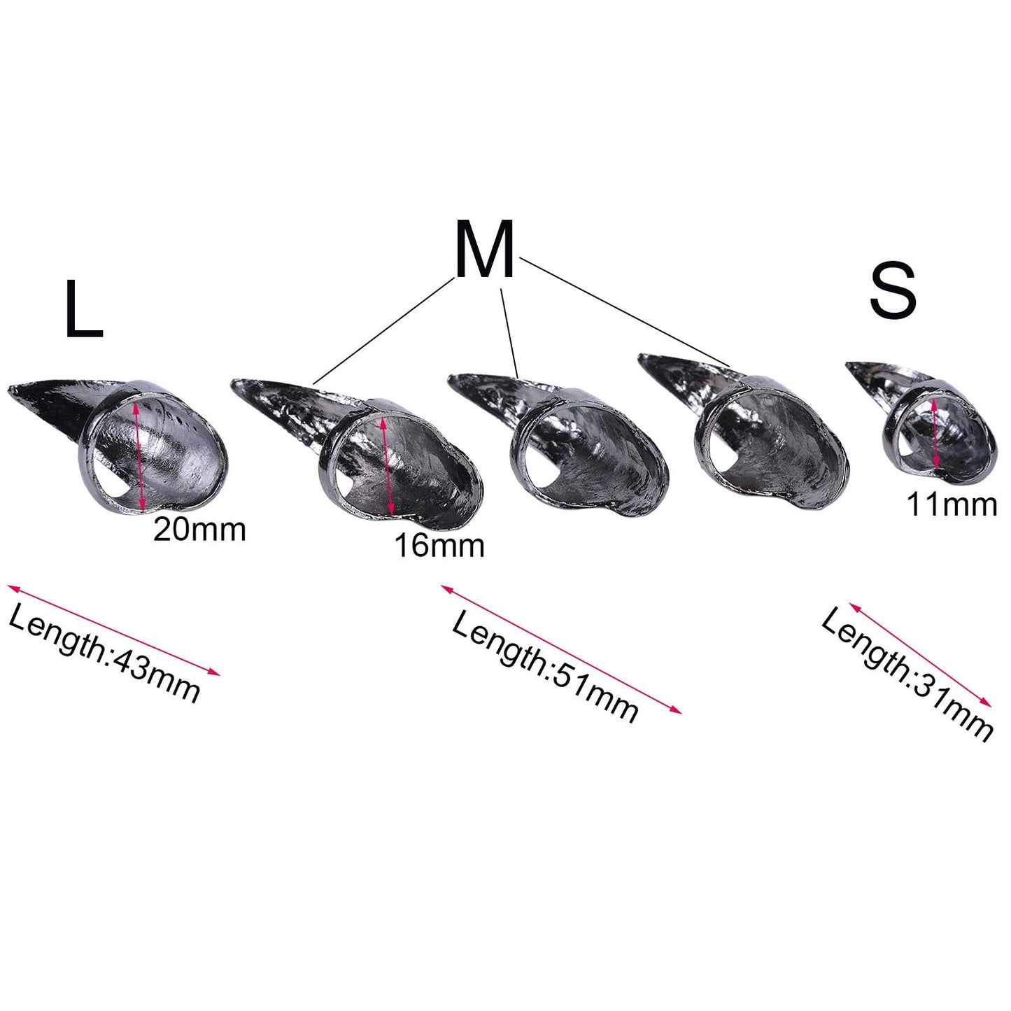 Hicarer 10 Pcs Halloween Gothic Nail Claw Ring Metal Punk Fake Nails Set Costume Full Finger Rings for Men Women Party Favor Cosplay Supplies, 3 Sizes