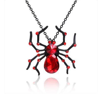 Halloween Spider Necklace Big Black Red Crystal Spider Pendant Halloween Party Costume Accessories Necklace Statement Long Necklaces (Red)