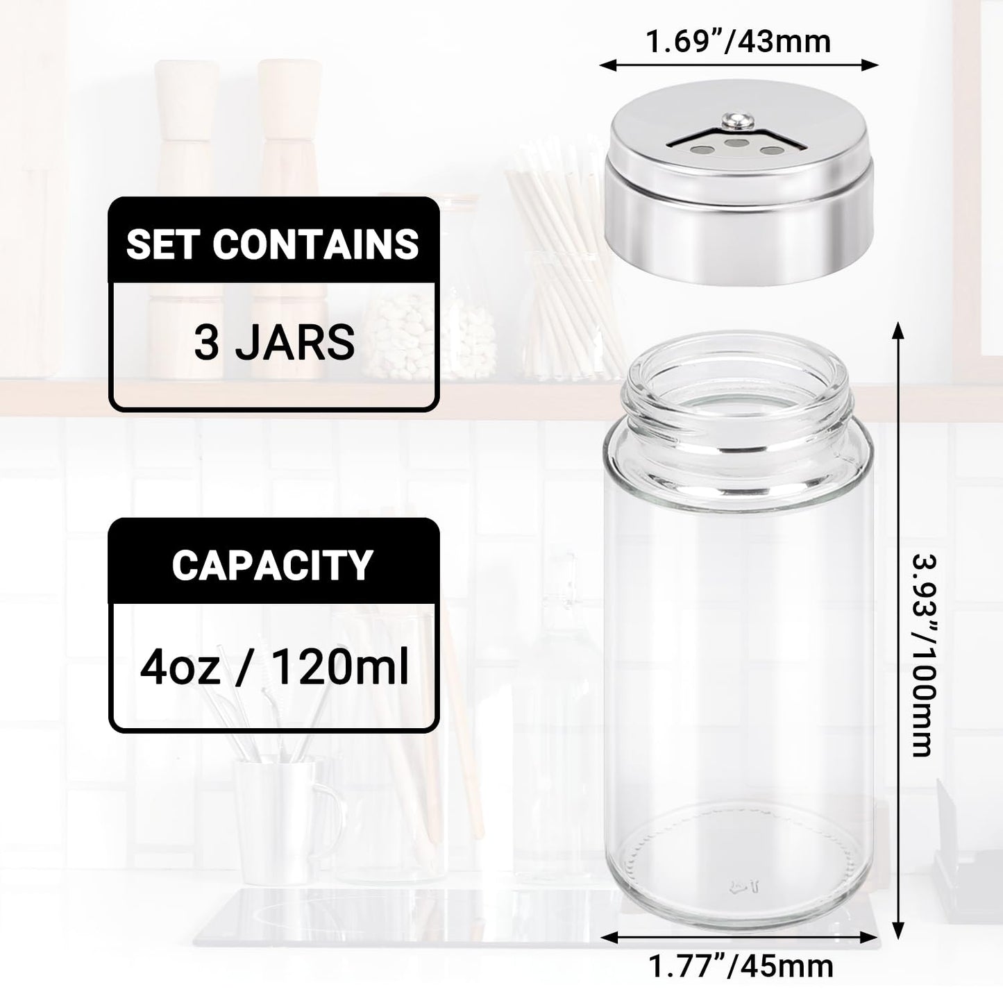 Segarty Spice Jars, 6 Pack 3 oz Spice Bottles with Shaker Lids, Glass Empty Storage Containers with Adjustable Stainless Steel Flow Top for Your Regularly Used Spices
