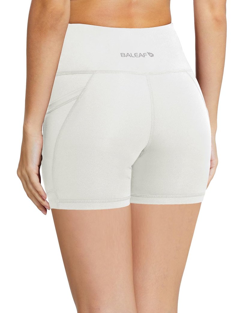 baleaf Workout Shorts Women 5" Biker Yoga Gym Spandex Running Volleyball Compression Tummy Control Short with Pockets White XXXL