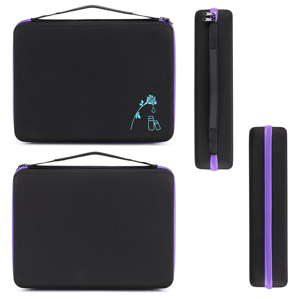 Hipiwe 108 Essential Oils Carrying Case Holds 5ml, 10ml, 15ml Bottles Hard Shell Exterior EVA Essential Oils Storage Organzier Bag with Foam Insert and Carrying Handle (Black+Purple 108)
