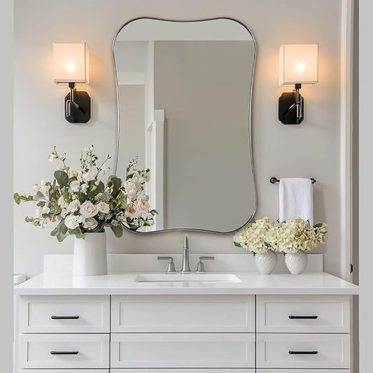 ANDY STAR Chrome Mirrors, Contempoary 24x36 Inch Scalloped Asymmetrical Bathroom Mirrors with Notched Edges in 1 Inch Stainless Steel Frame Wall Mounted Horizontal/Vertical for Home Decor