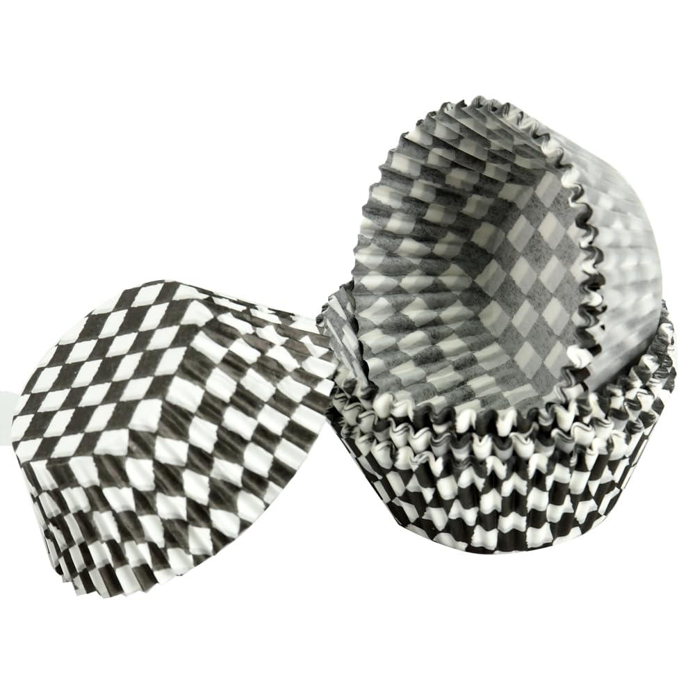 BinaryABC Black Checkered Cupcake Liners Baking Cups,Birthday Cake Decorations Party Supplies,100Pcs