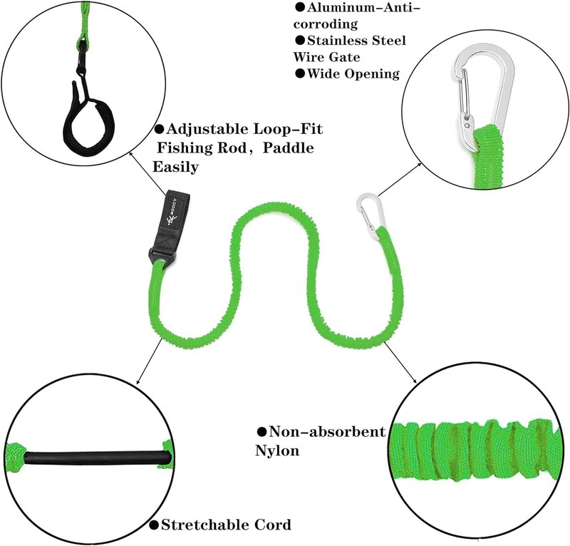 MOPHOEXII Kayak Paddle Leash Kayak Rod Leash Kayak Paddle Lanyard Stretchable Coiled Lanyard Leash Kayak Fishing Accessories for Kayak and Paddles Green 4 Pack