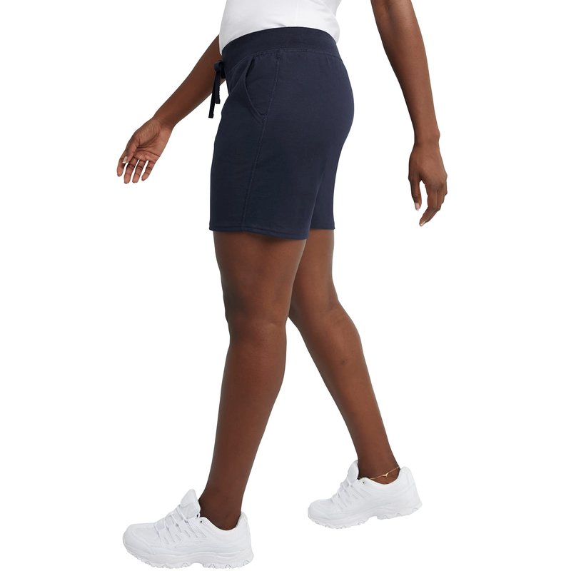Hanes Womens Jersey Pocket Shorts, Drawstring Cotton 7" Inseam Athletic-shorts, Navy, Medium US
