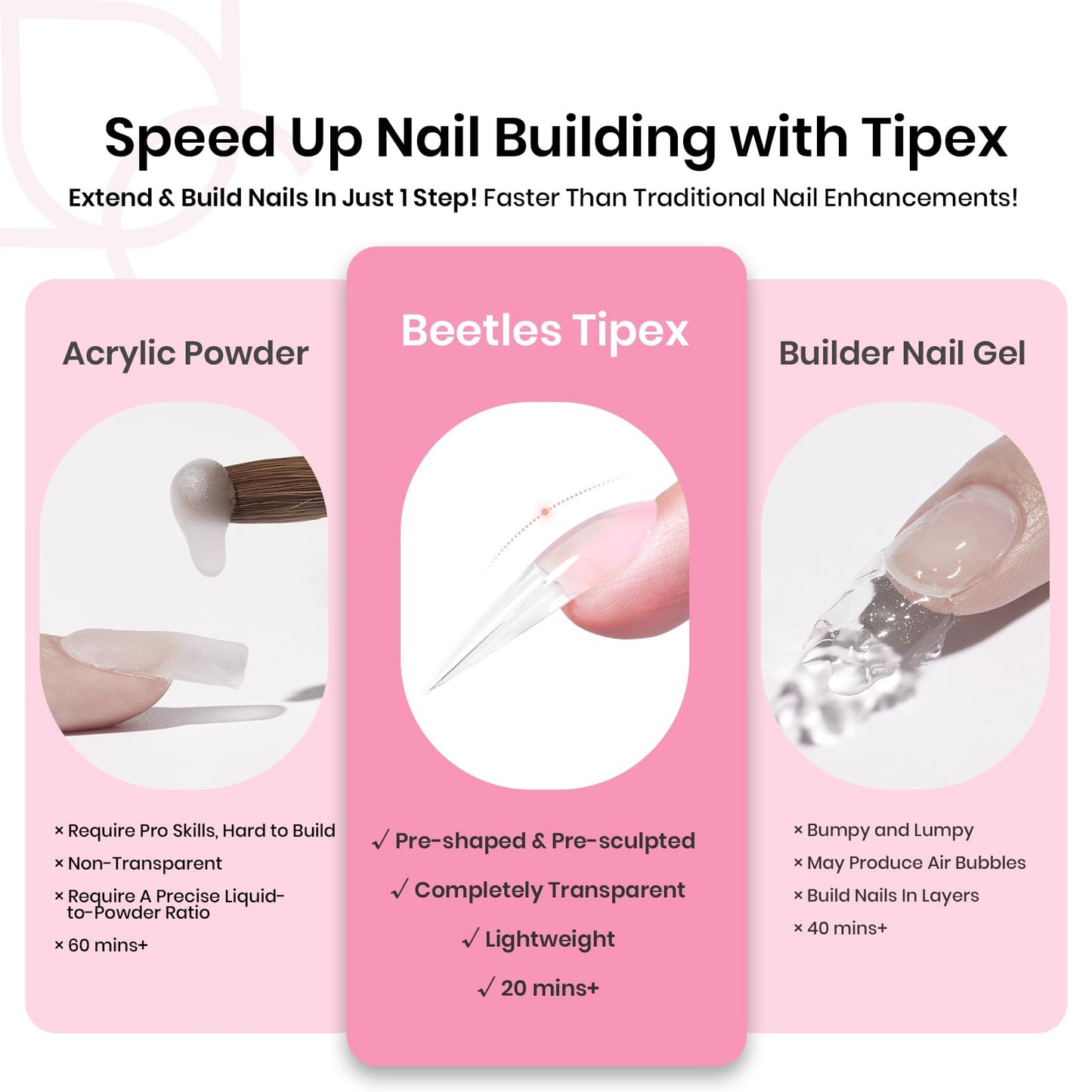 Beetles Tipex Instant Apex Nail Tips Kit Halloween Nails, Stiletto Long, 224pcs 16 Sizes, with Tipex UV Nail Glue Mini Nail Lamp,Pre-Building Pre-Etched Strong Thicker Acrylic Nail Tips Set