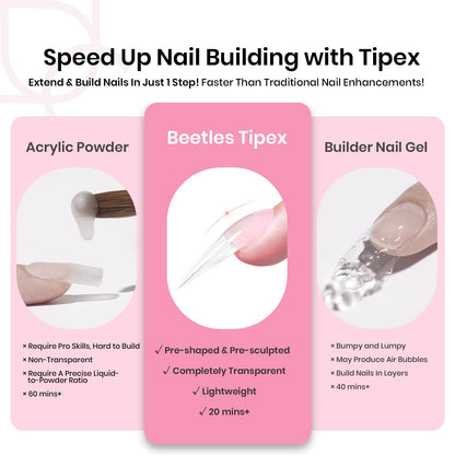 Beetles Tipex Instant Apex Nail Tips Kit Halloween Nails, Stiletto Long, 224pcs 16 Sizes, with Tipex UV Nail Glue Mini Nail Lamp,Pre-Building Pre-Etched Strong Thicker Acrylic Nail Tips Set