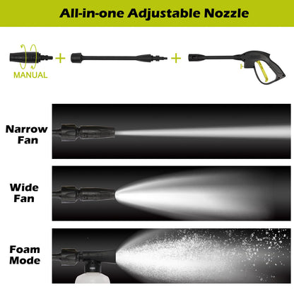 Stream Pressure Washer, 1650W 135Bar 420L/H Portable Pressure Washer Jet Washer with Patio Cleaner, Power Pressure Washers with Snow Foam Water Tank Adjustable Nozzle for patio and Car