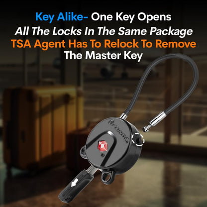 Forge TSA Approved Luggage Locks Ultra-Secure Dimple TSA006 Key Travel Locks with Zinc Alloy Body- Black 2 Cable Locks