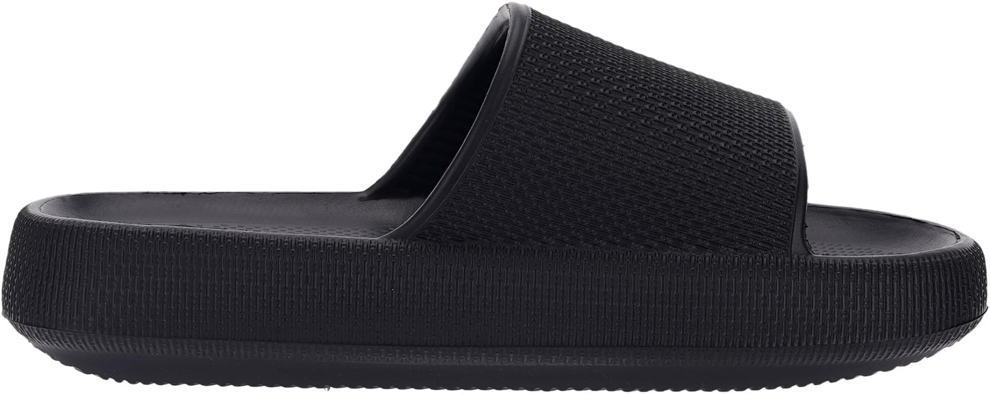 BRONAX Slides for Women Pillow Slippers for Ladies House Sandals Open Toe Comfy EVA Soft Cushioned Thick Sole 35-36 Black