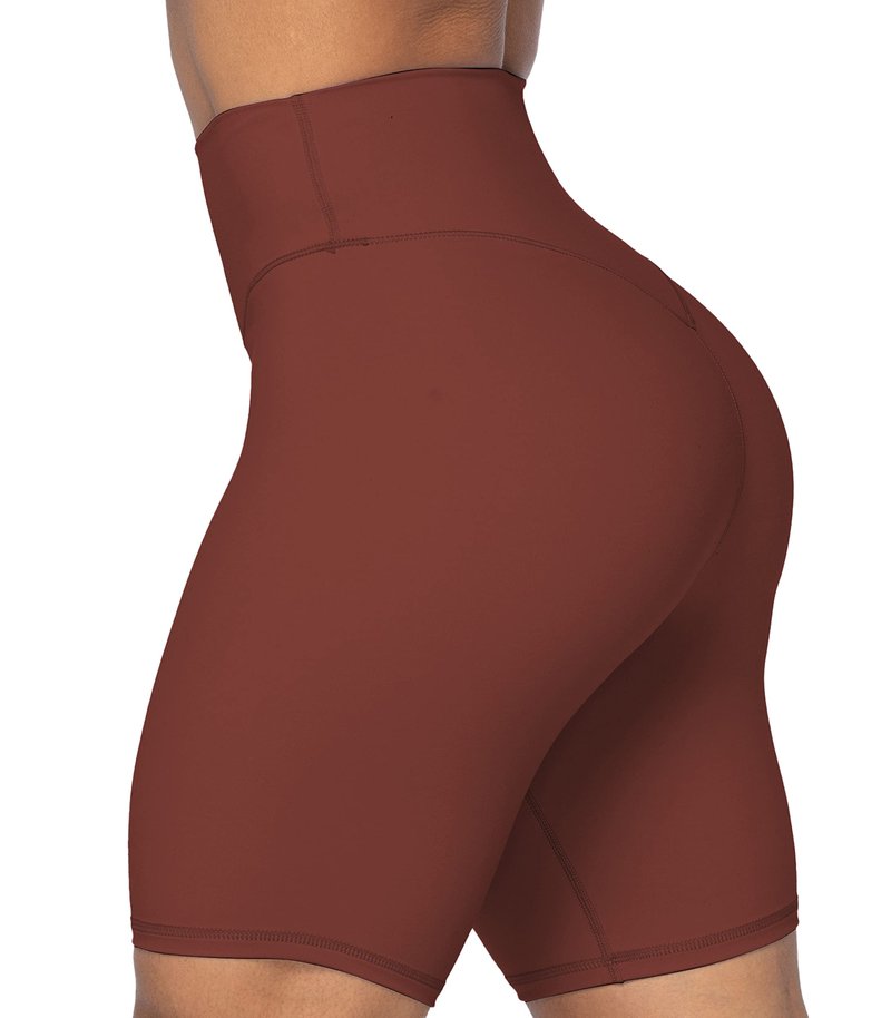 Sunzel 8" High Waist Biker Shorts for Women No Front Seam Soft Yoga Workout Gym Bike Shorts Tummy Control Squat Proof Wine Red