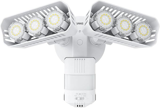 SANSI 38W 5000LM Motion Sensor Outdoor Lights, Flood Lights Outdoor Detector with 4 Mode Adjustable, 500W Equiv 5000K Dusk to Dawn, IP65 Waterproof, Motion Sensor Light for Garage, Yard, Porch (White)