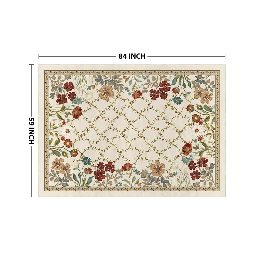 Artoid Mode Rustic Check Flower Spring Area Rug, Summer Home Decor Low-Profile Non-Slip Washable Large Rug for Living Room Bedroom Farmhouse Dining Room Kids Playroom 5x7 Feet