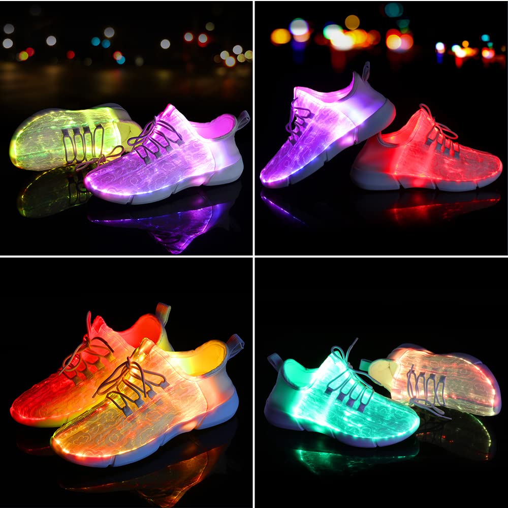 Shinmax Light Up Shoes,Fiber Optic LED Shoes for Women Men USB Charging Dancing LED Sneakers Flashing Shoes Glowing Luminous Trainers for Festivals and Parties White