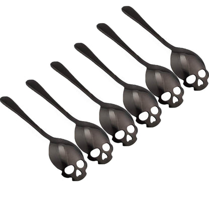 304 Stainless Steel Skull Sugar Spoon Dessert Tea Coffee Stirring Spoon Set of 6 (Black)