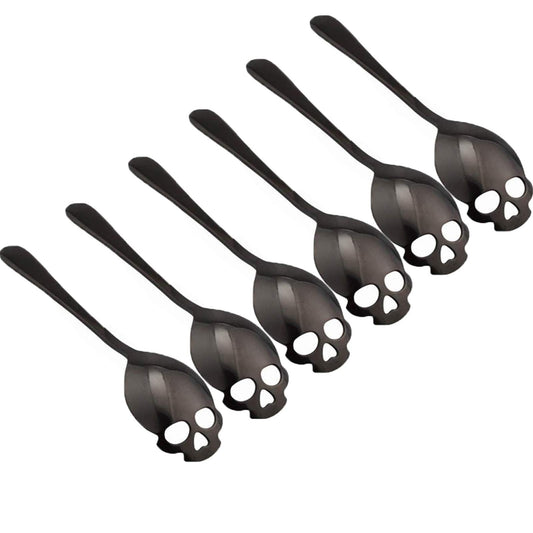 304 Stainless Steel Skull Sugar Spoon Dessert Tea Coffee Stirring Spoon Set of 6 (Black)
