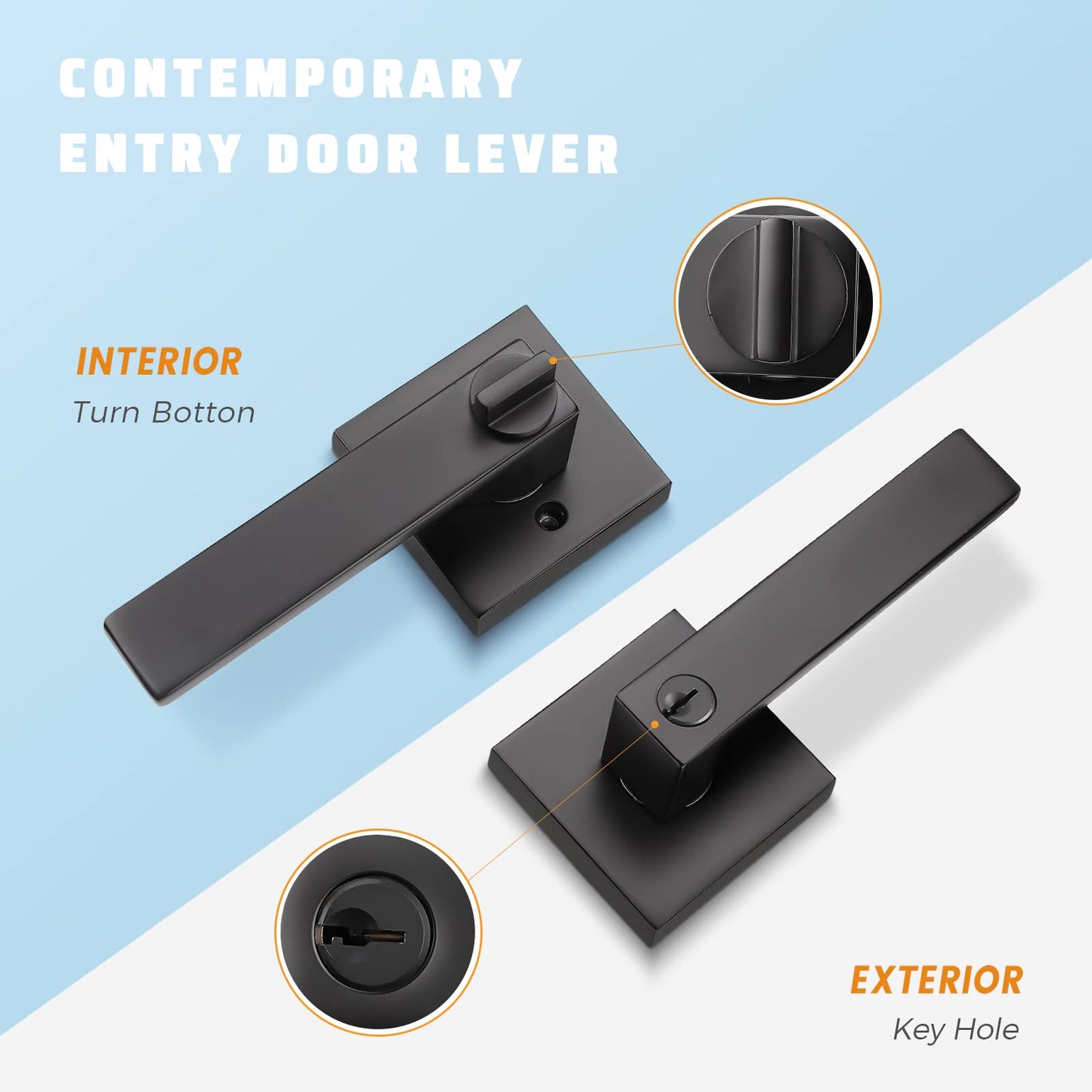 KNOBWELL Exterior Door Handle Heavy Duty Keyed Entry Door Lever Set(Not Keyed Alike) Entrance Handleset, Matte Black Finish, Left or Right Handing Door Handle 2.13 lb One Lever