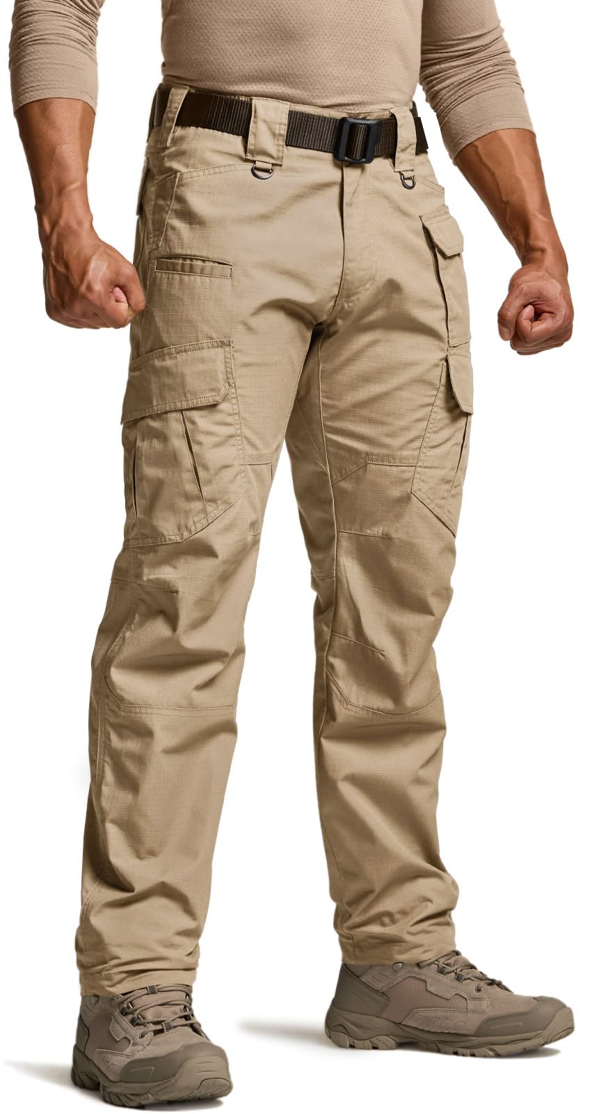 CQR Men's Tactical Pants, Water Resistant Ripstop Cargo Pants, Lightweight EDC Work Hiking Pants, Outdoor Apparel, Duratex Mag Pocket Khaki, 32W x 32L