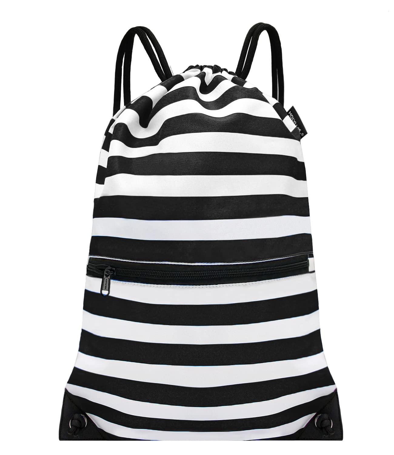 HOLYLUCK Drawstring Backpack Bag Sport Gym Sackpack (Black and white stripe)