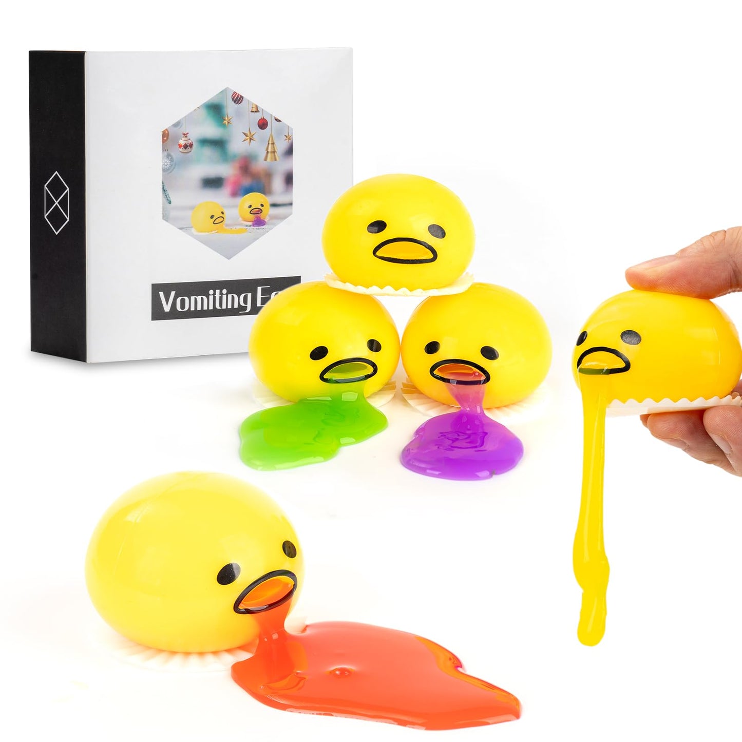 ATKSUNIEE 4-Pack Vomiting Egg Stress Ball, Novelty Stress Balls Toys, Puking Slime Egg Yolk Toy,Halloween Stress Relief Squeeze Toy.