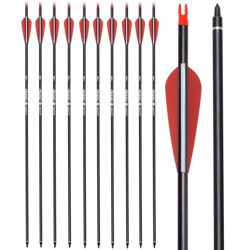 YLSIO Archery Carbon Arrow Hunting Target Practice Arrows 26 Inch with Removable Tips for Compound & Recurve Bow Spine 500 6PCS