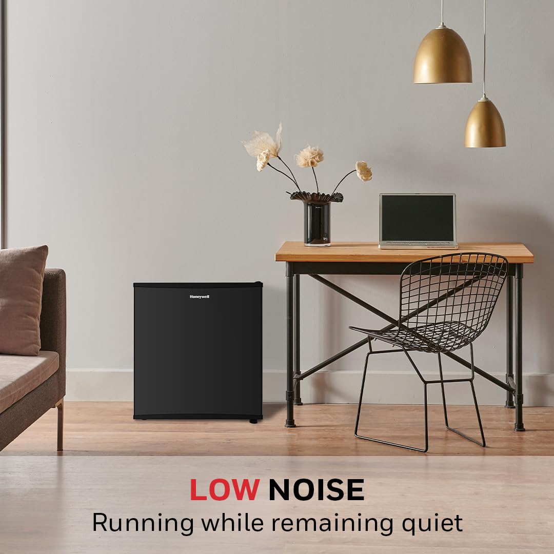 Honeywell Compact Refrigerator 1.6 Cu Ft Mini Fridge with Freezer, Single Door, Low noise, for Bedroom, Office, Dorm with Adjustable Temperature Settings, Black