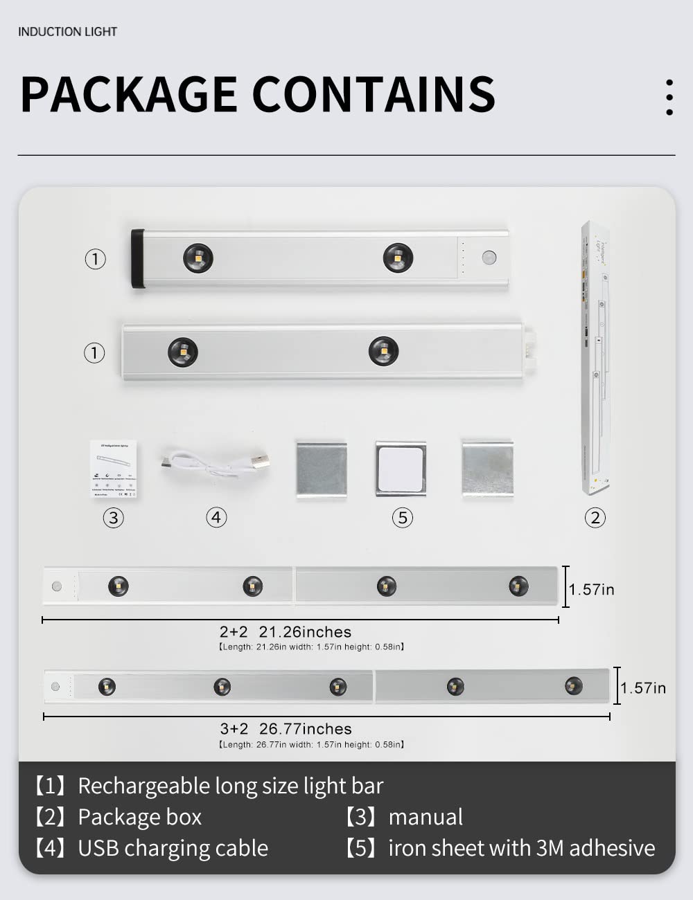 GARTO Led Under Cabinet Lights, Under Counter Closet Lighting with Motion Sensor, USB Rechargeable Battery Operated Cat's Eye Hill Corrugated Light Strip (32.5in-1Pack)